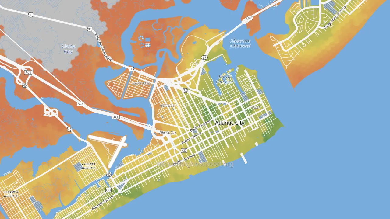 Bike Grade map of Westside, Atlantic City, NJ