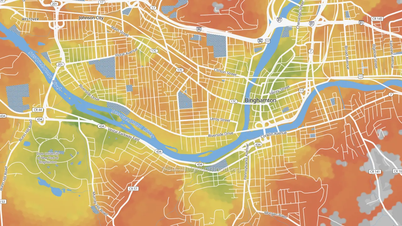 Bike Grade map of Westside, Binghamton, NY