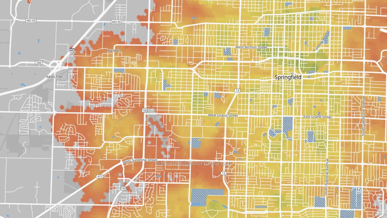 Bike Grade map of Westside Community Betterment, Springfield, MO