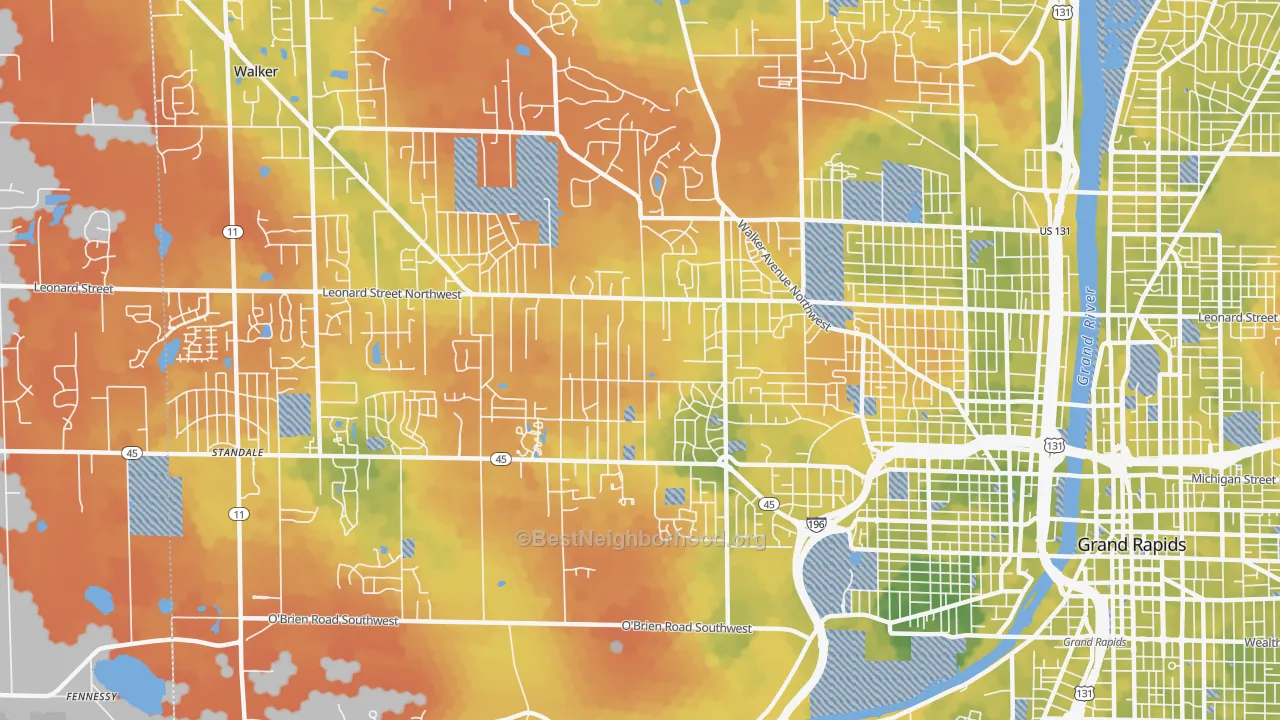 Bike Grade map of Westside, Grand Rapids, MI