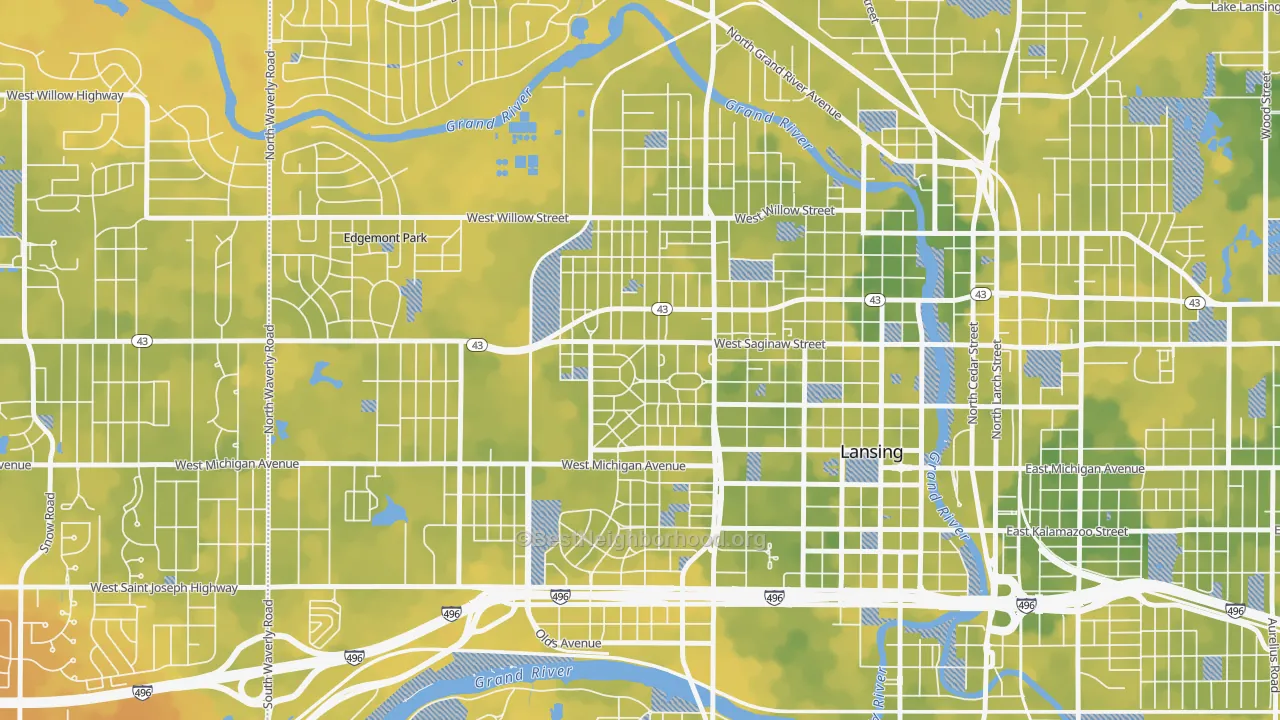 Bike Grade map of Westside Lansing, Lansing, MI