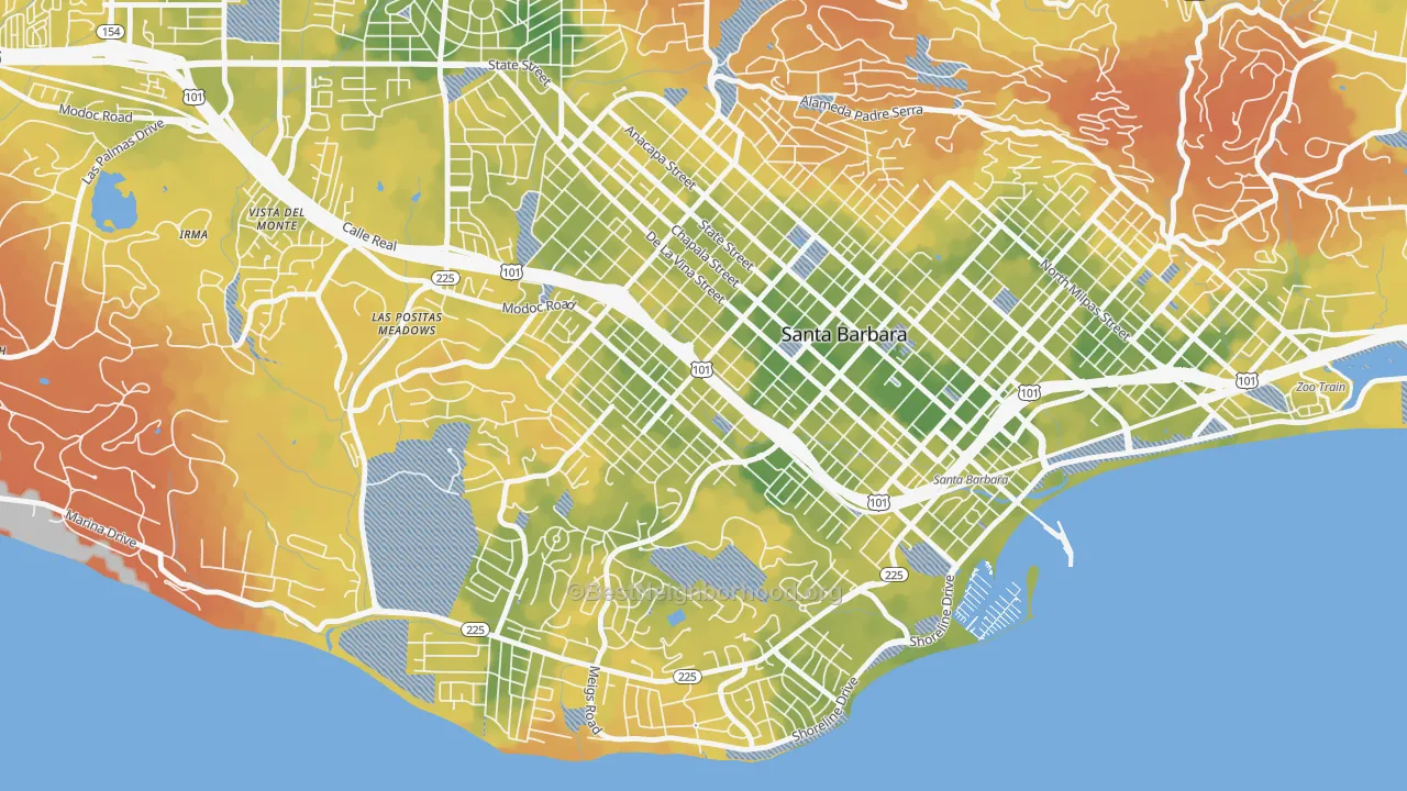 Bike Grade map of Westside-Santa Barbara, Santa Barbara, CA