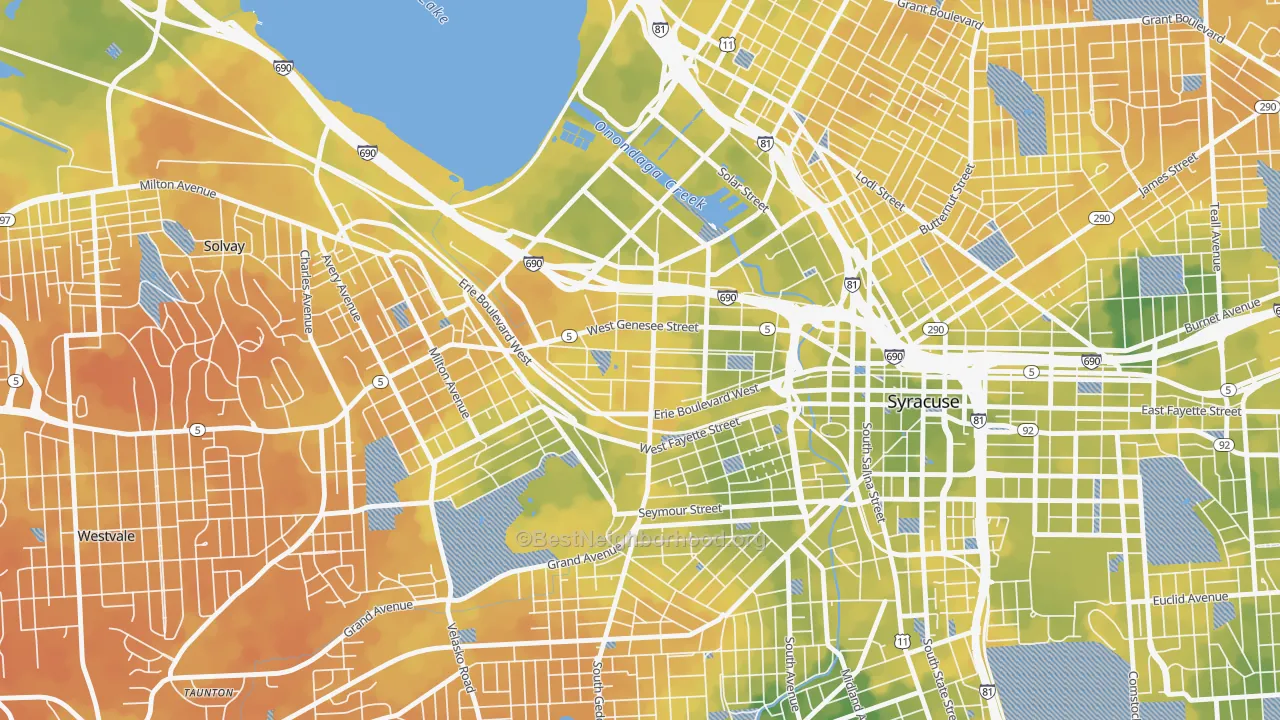 Bike Grade map of Westside, Syracuse, NY