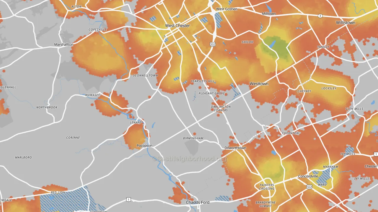 Bike Grade map of Westtown, PA