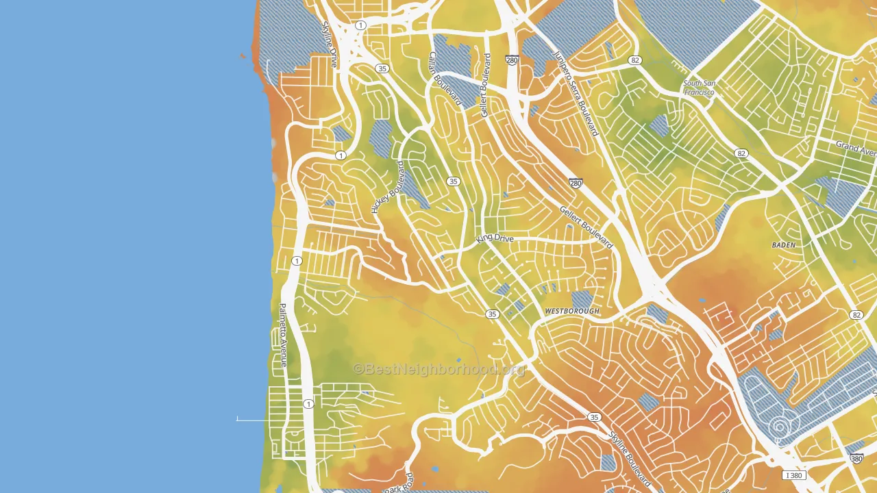 Bike Grade map of Westview, Pacifica, CA