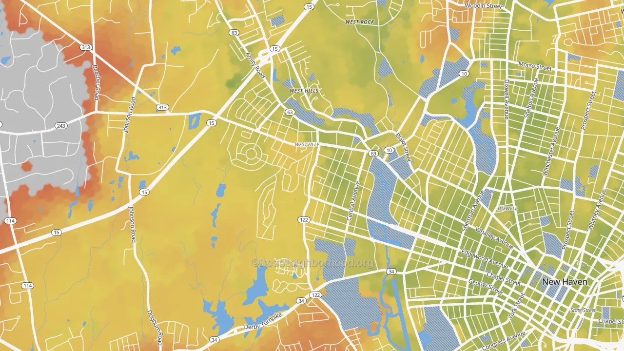 Bike Grade map of Westville, New Haven, CT