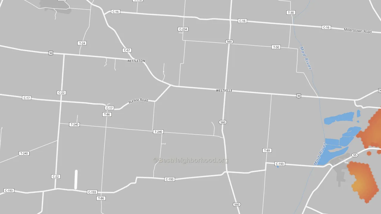 Bike Grade map of Westville, OH