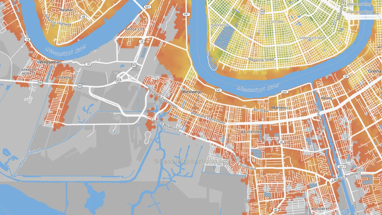 Bike Grade map of Westwego, LA