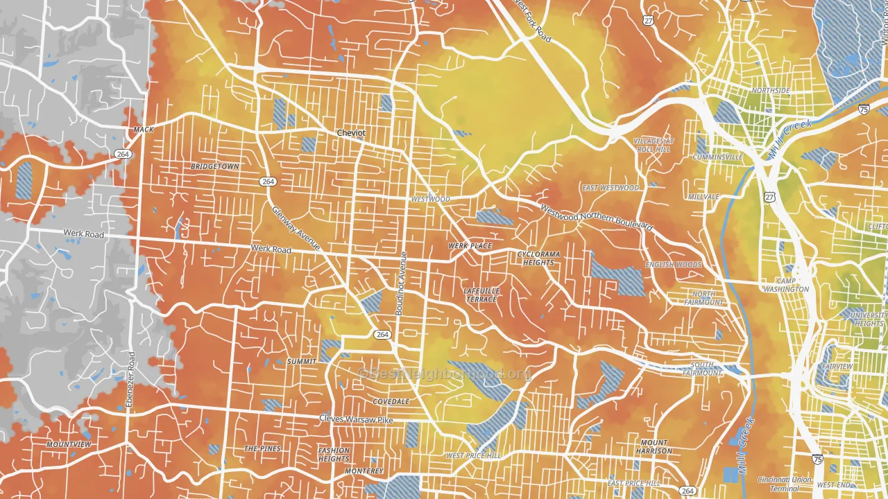 Bike Grade map of Westwood, Cincinnati, OH