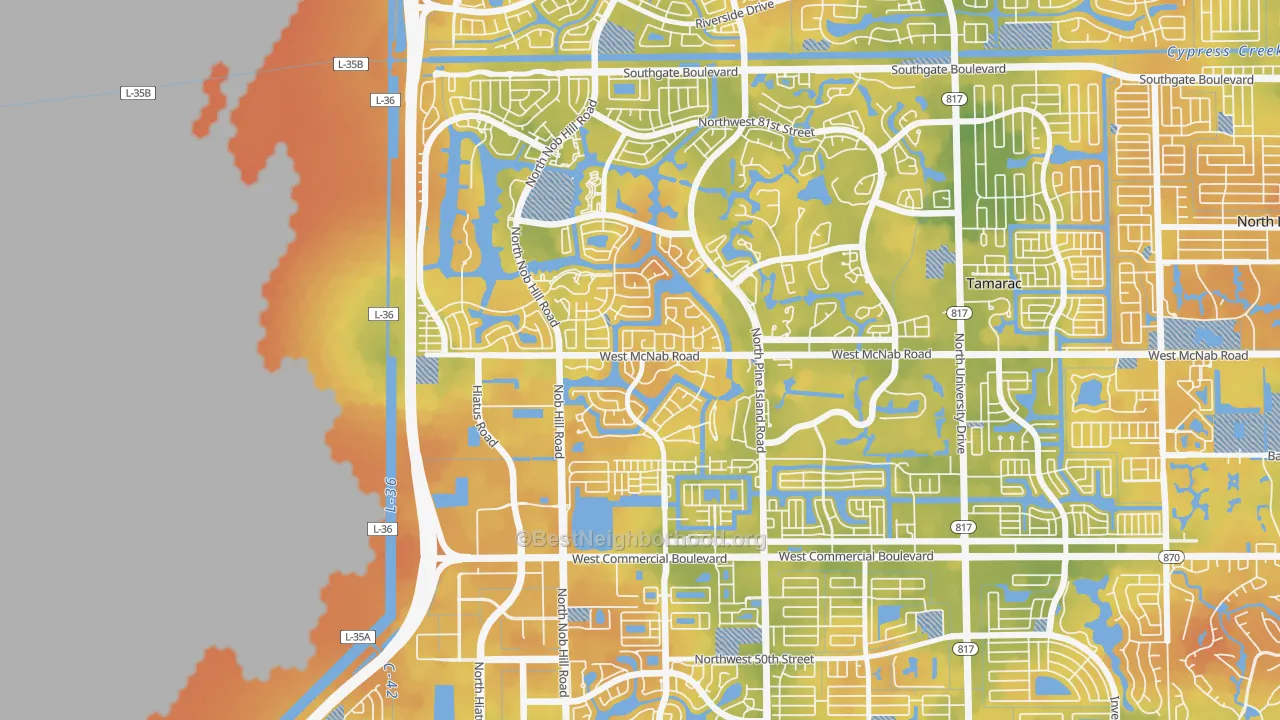 Bike Grade map of Westwood Community-North, Tamarac, FL