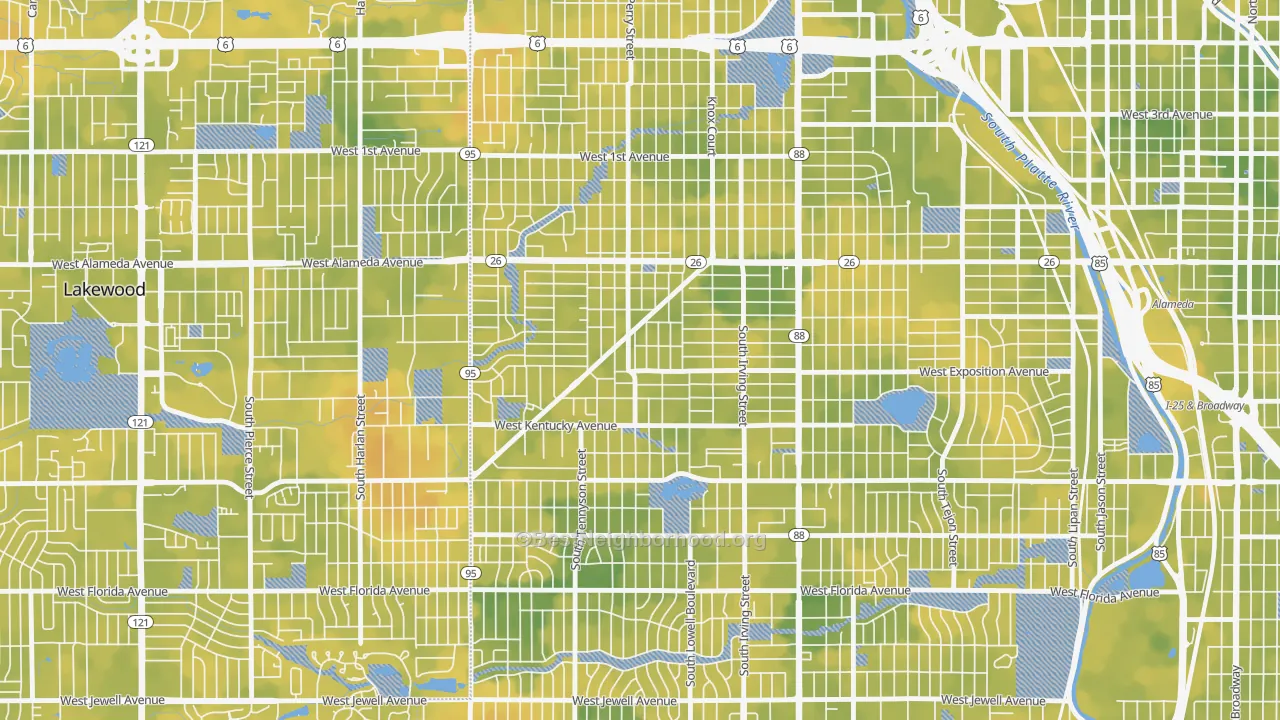 Bike Grade map of Westwood, Denver, CO