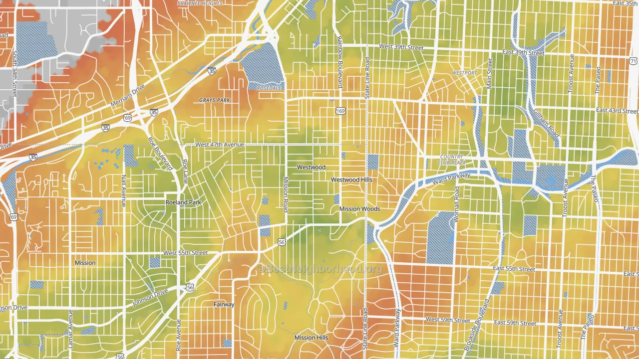 Bike Grade map of Westwood, KS