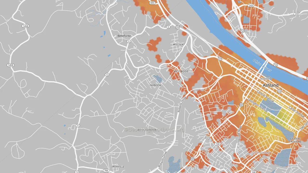 Bike Grade map of Westwood, KY