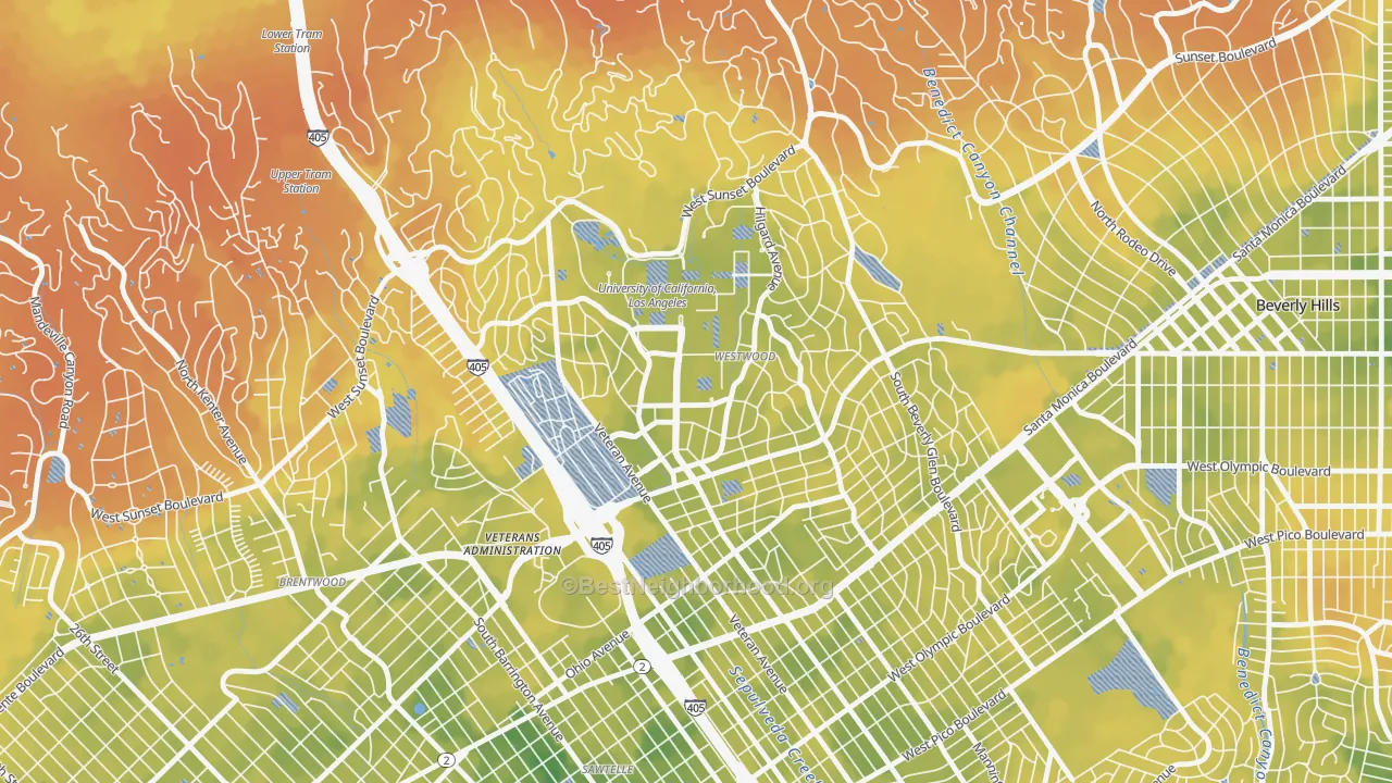 Bike Grade map of Westwood, Los Angeles, CA