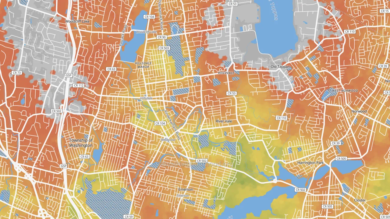 Bike Grade map of Westwood, NJ