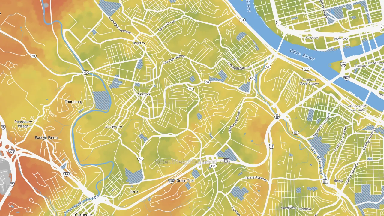 Bike Grade map of Westwood, Pittsburgh, PA