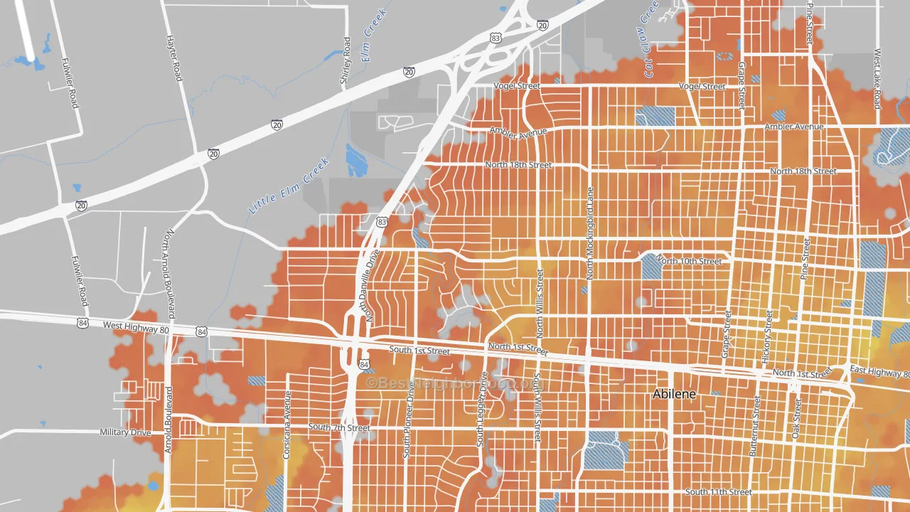 Bike Grade map of Westwood Richland, Abilene, TX