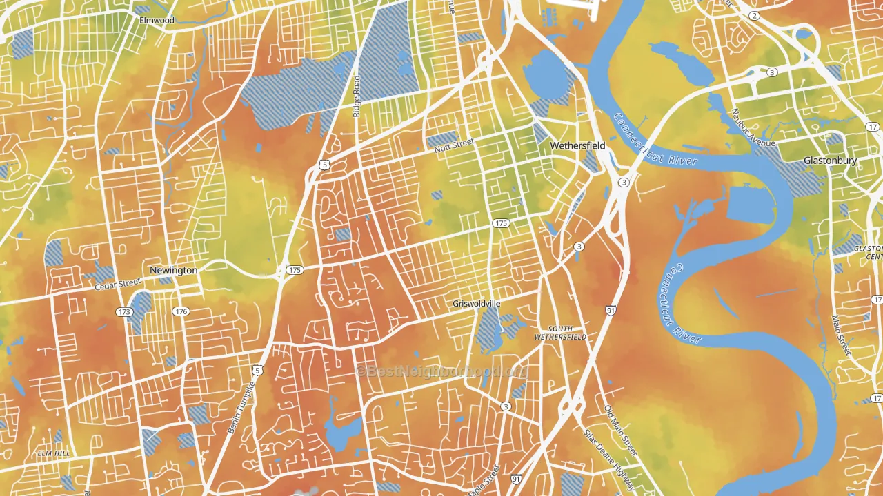 Bike Grade map of Wethersfield, CT