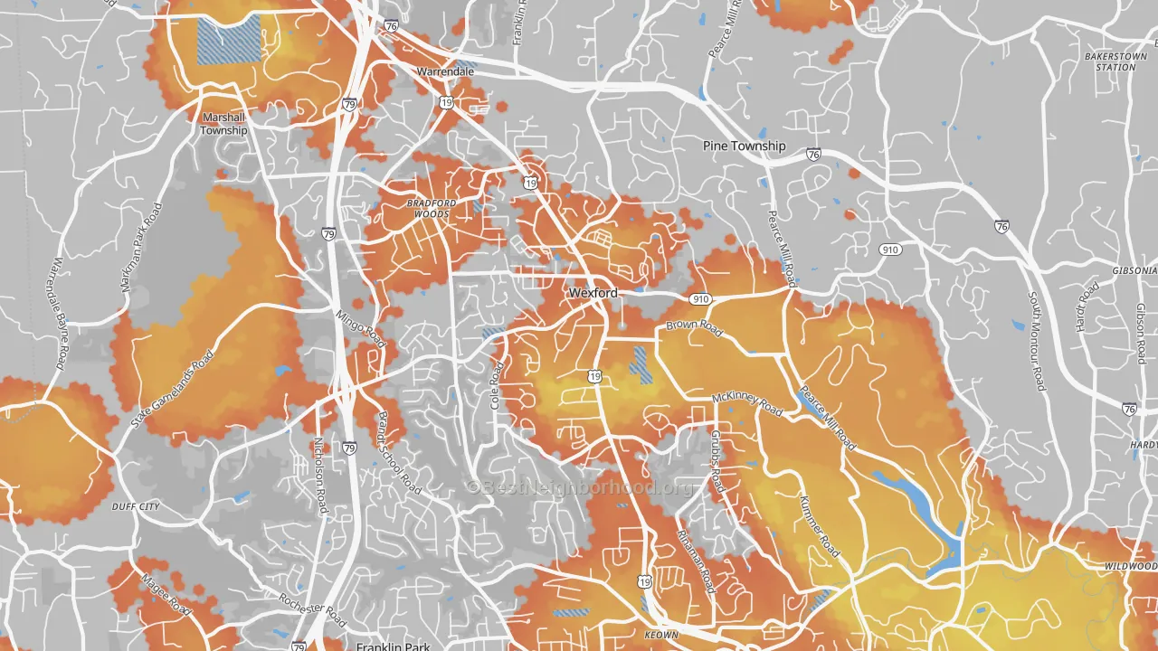 Bike Grade map of Wexford, PA