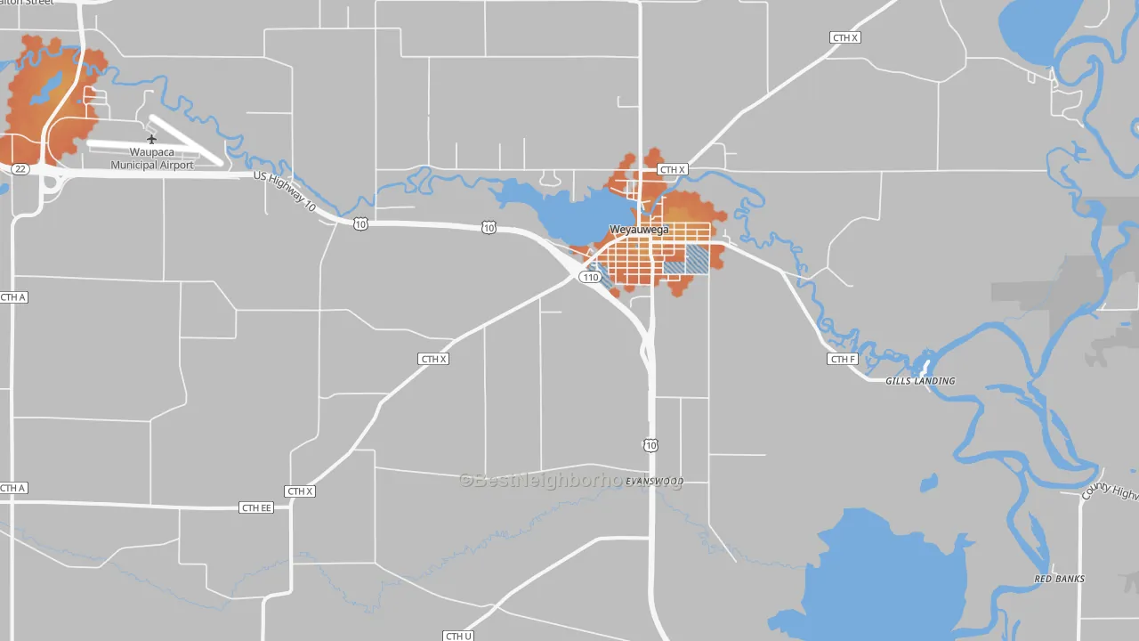 Bike Grade map of Weyauwega, WI