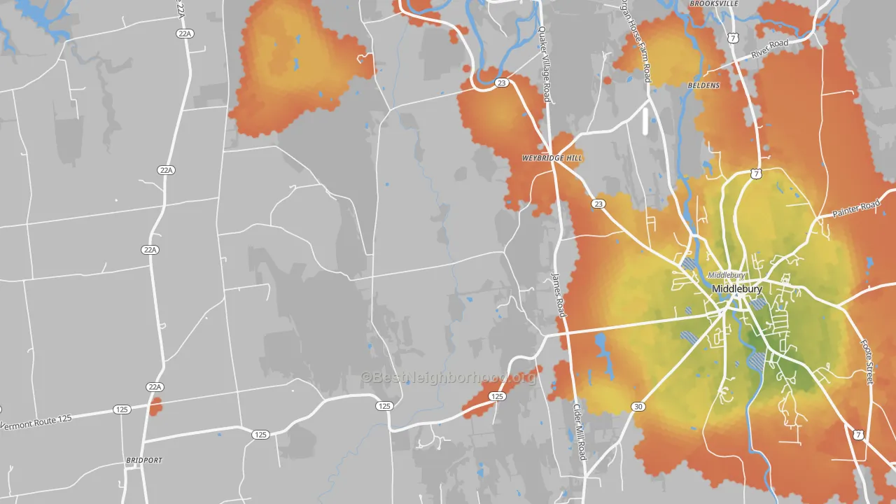 Bike Grade map of Weybridge Hill, VT