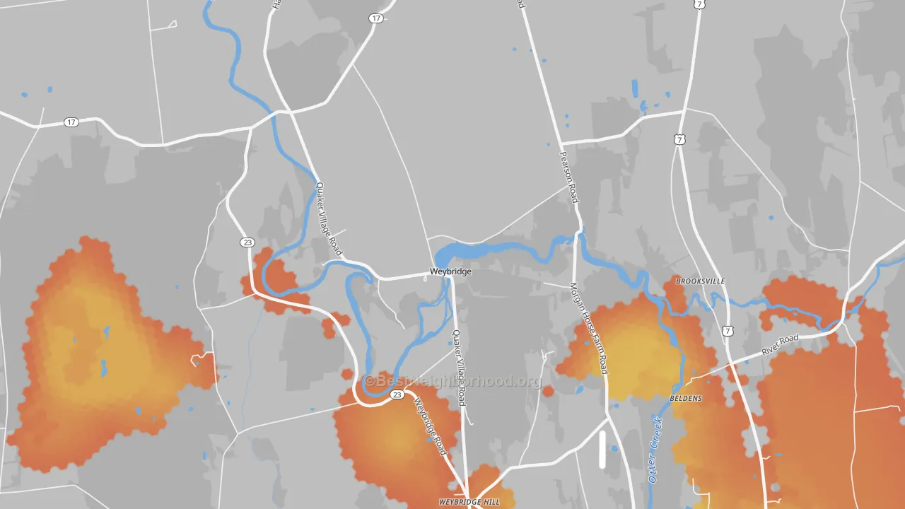 Bike Grade map of Weybridge, VT