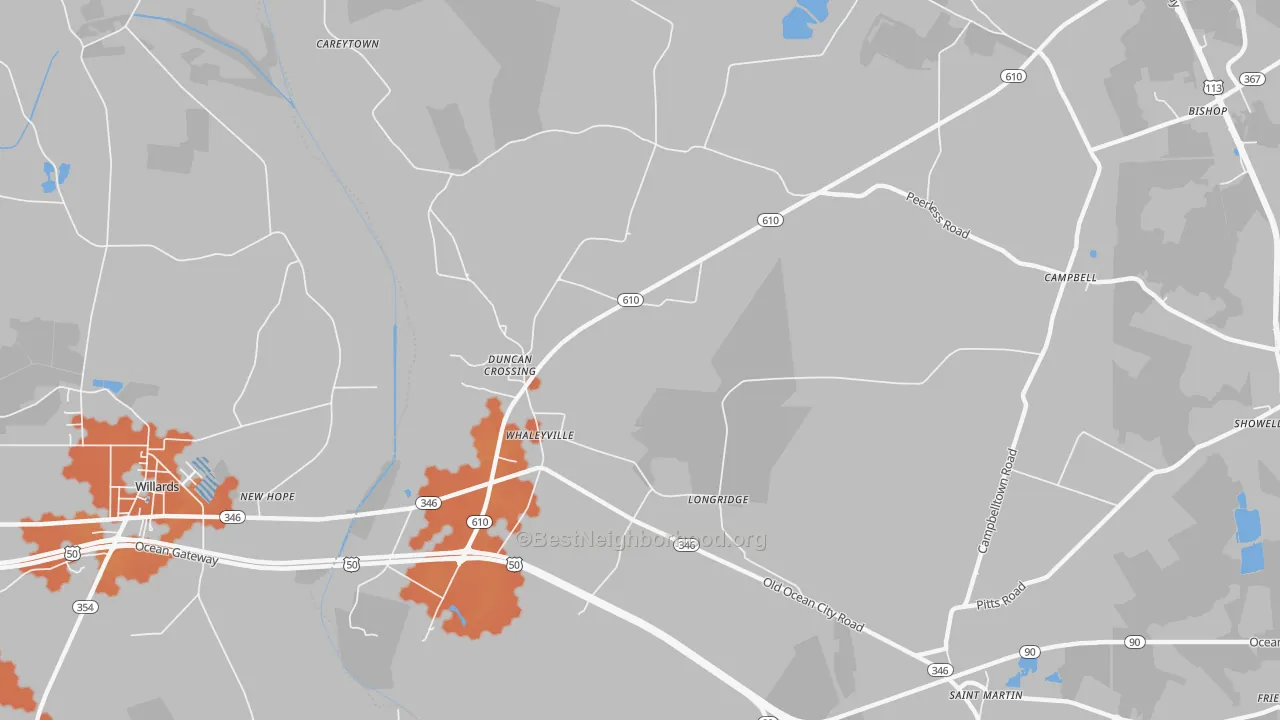 Bike Grade map of Whaleyville, MD