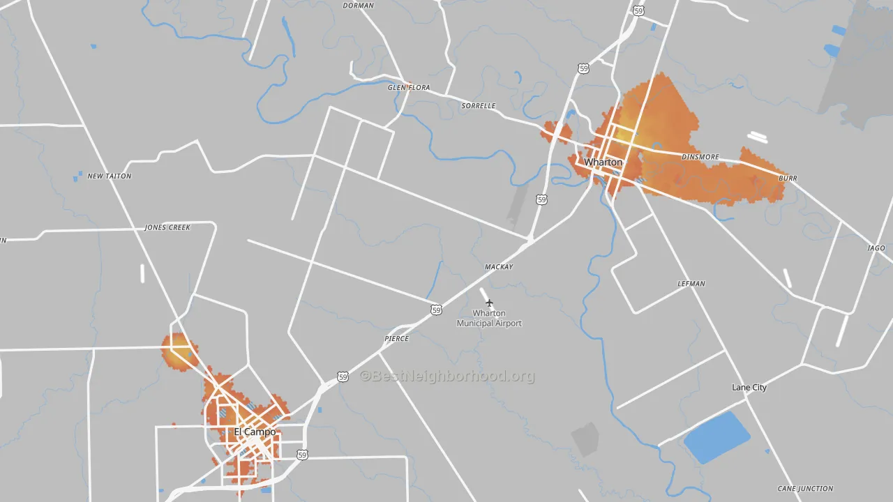 Bike Grade map of Wharton County, TX