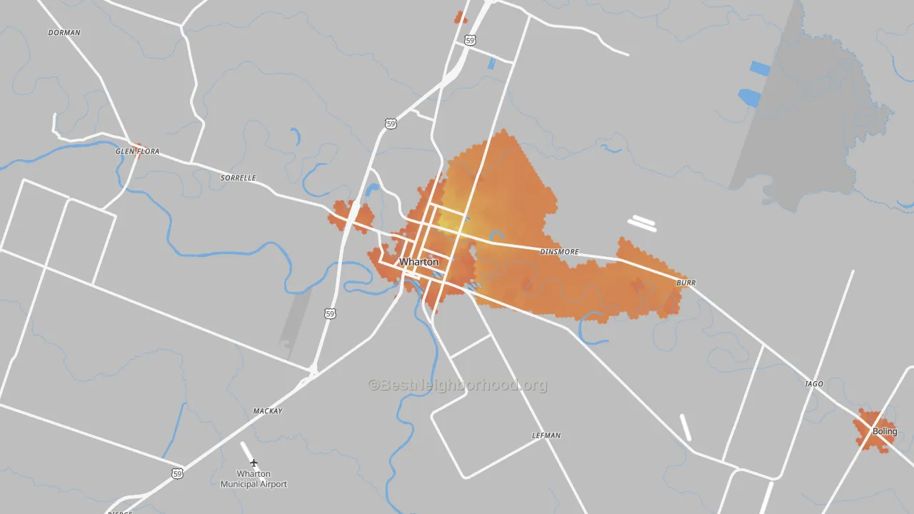 Bike Grade map of Wharton, TX
