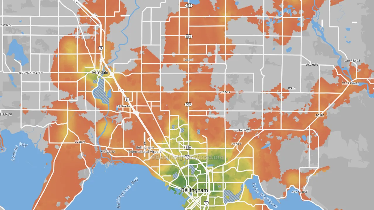 Bike Grade map of Whatcom County, WA