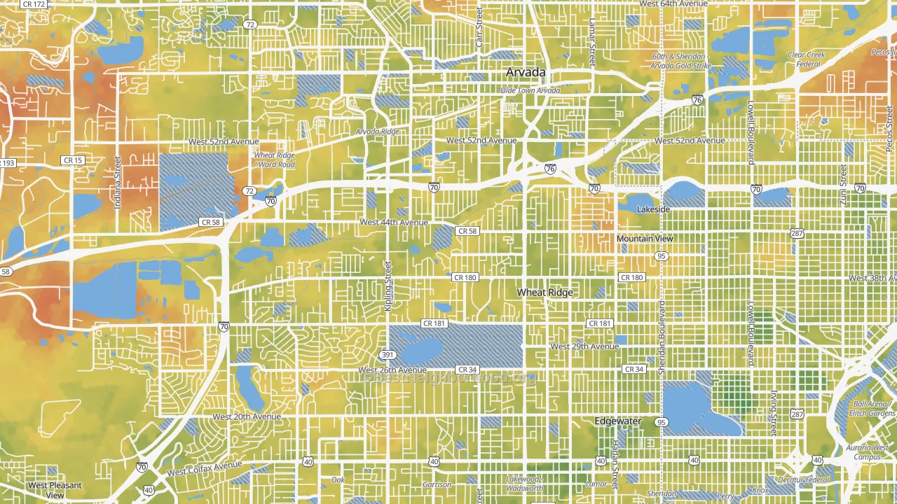 Bike Grade map of Wheat Ridge, CO