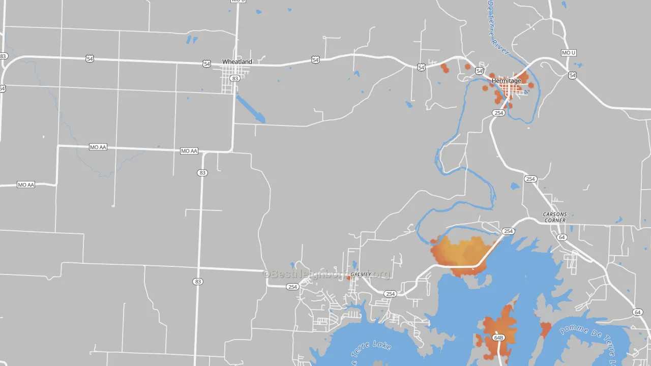 Bike Grade map of Wheatland, MO