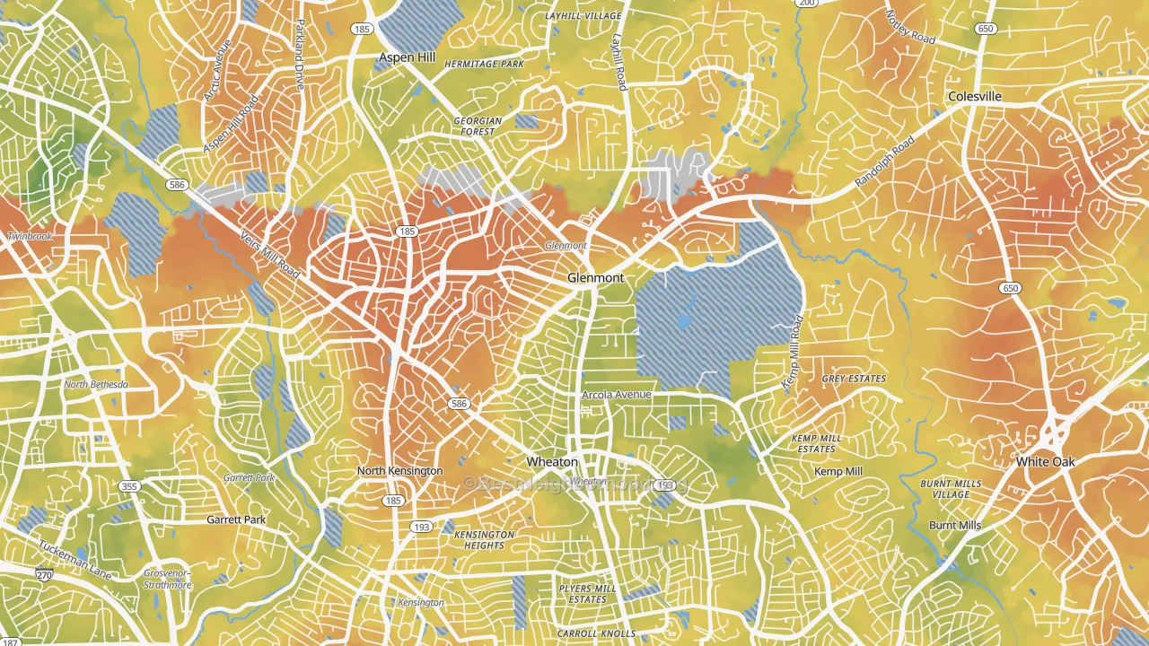 Bike Grade map of Wheaton-Glenmont, Wheaton, MD