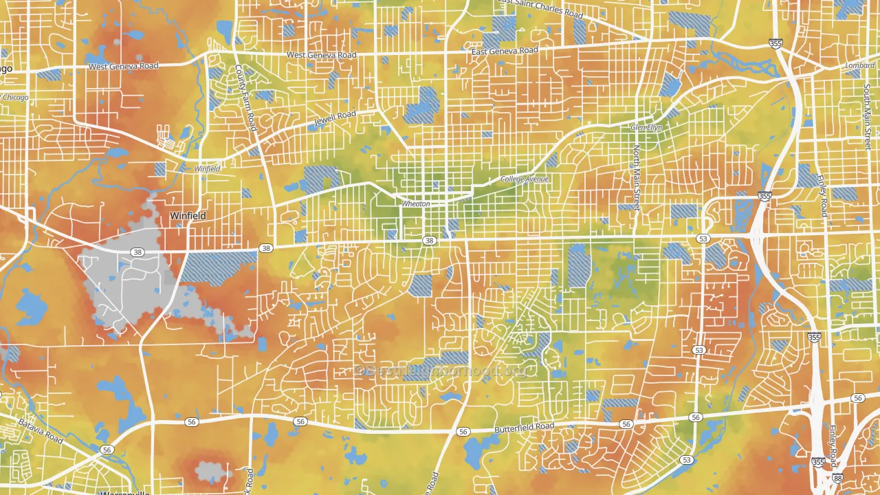Bike Grade map of Wheaton, IL