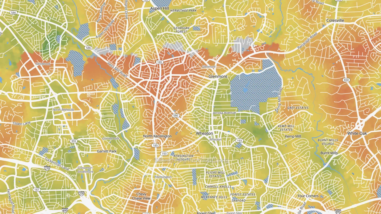 Bike Grade map of Wheaton, MD