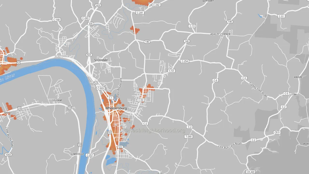 Bike Grade map of Wheelersburg, OH