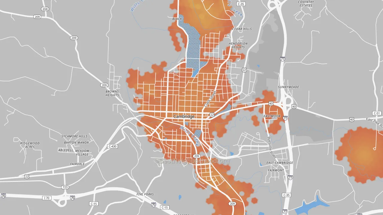 Bike Grade map of Wheeling Avenue Historic District, Cambridge, OH