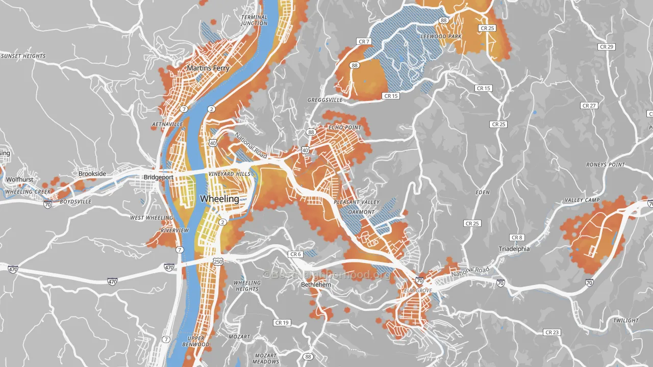 Bike Grade map of Wheeling, WV