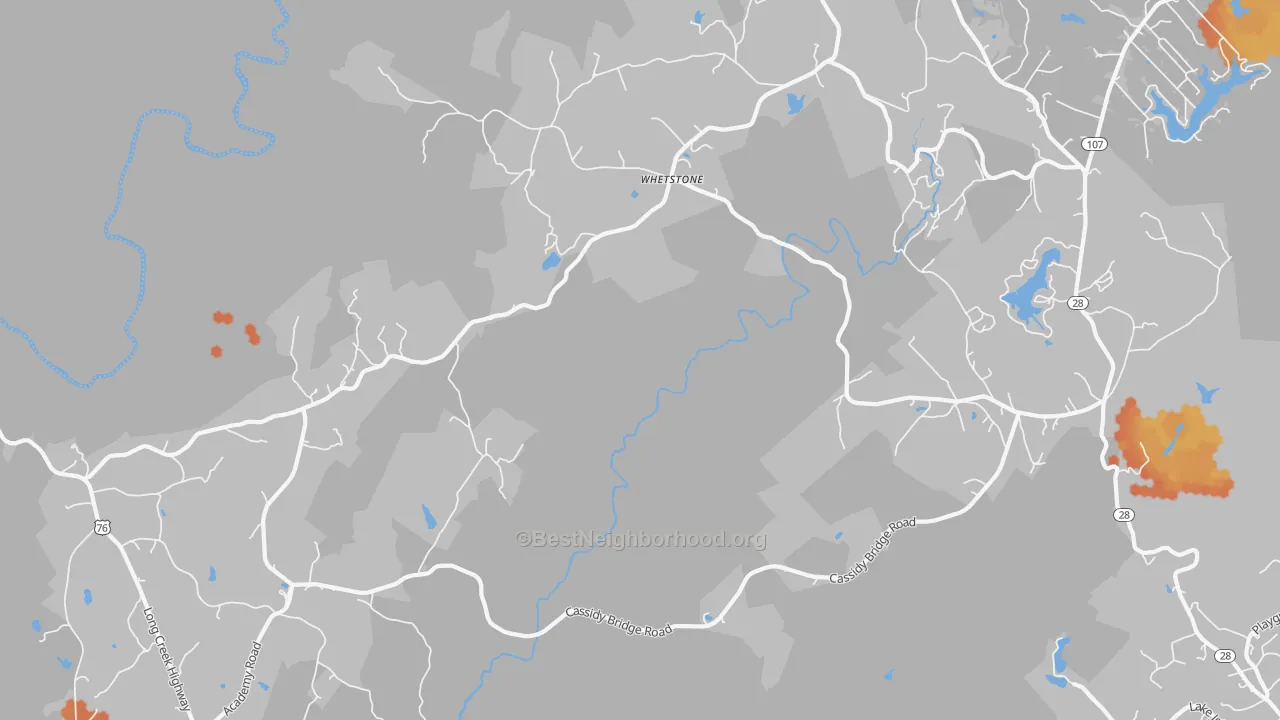 Bike Grade map of Whetstone, SC