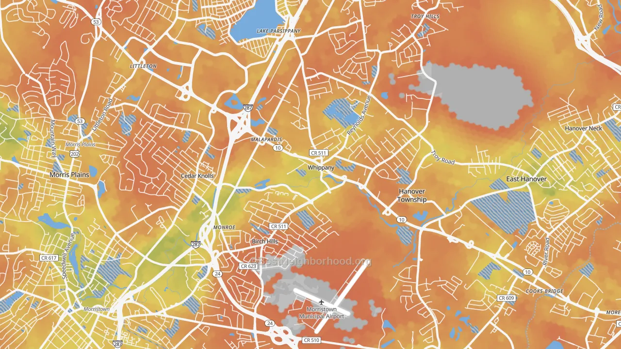 Bike Grade map of Whippany, NJ