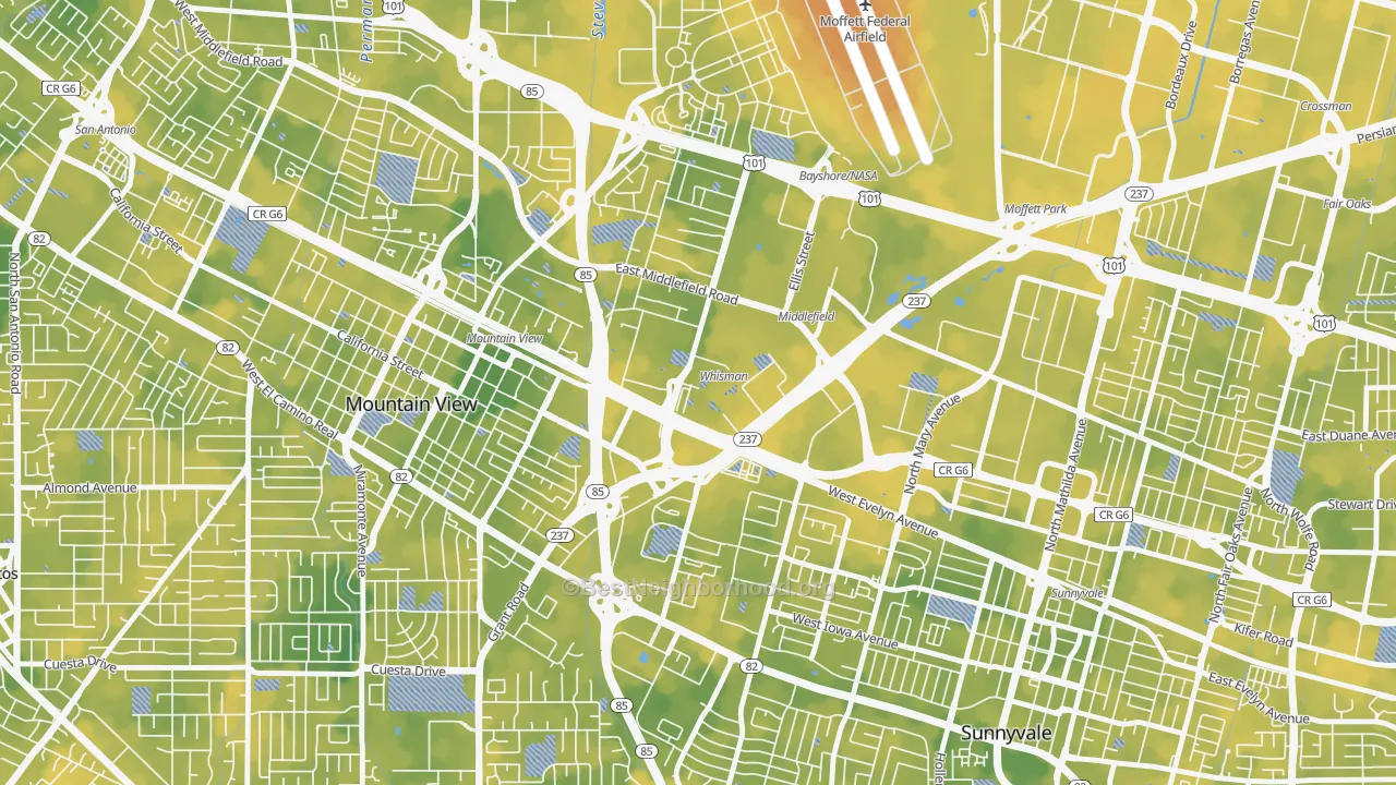 Bike Grade map of Whisman Station, Mountain View, CA
