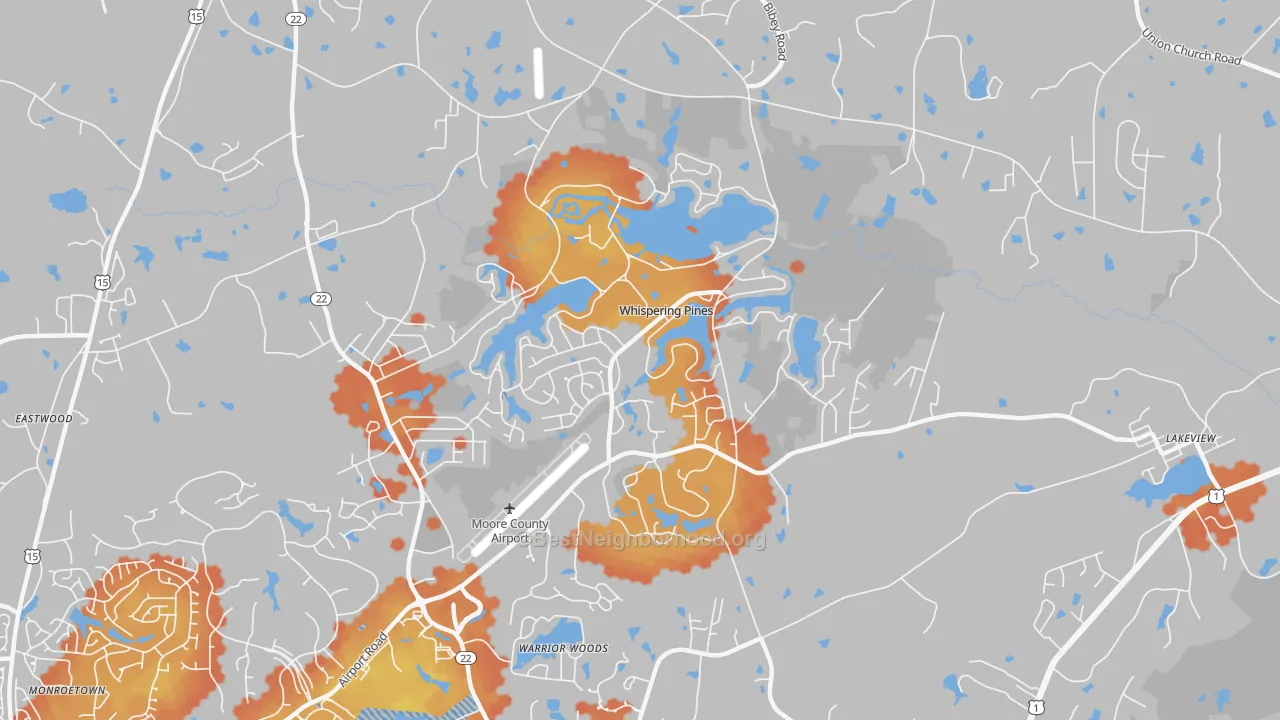 Bike Grade map of Whispering Pines, NC