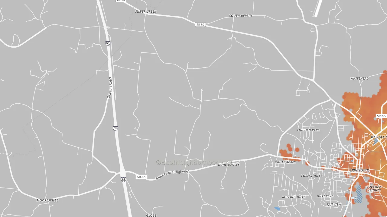 Bike Grade map of White Acres, TN