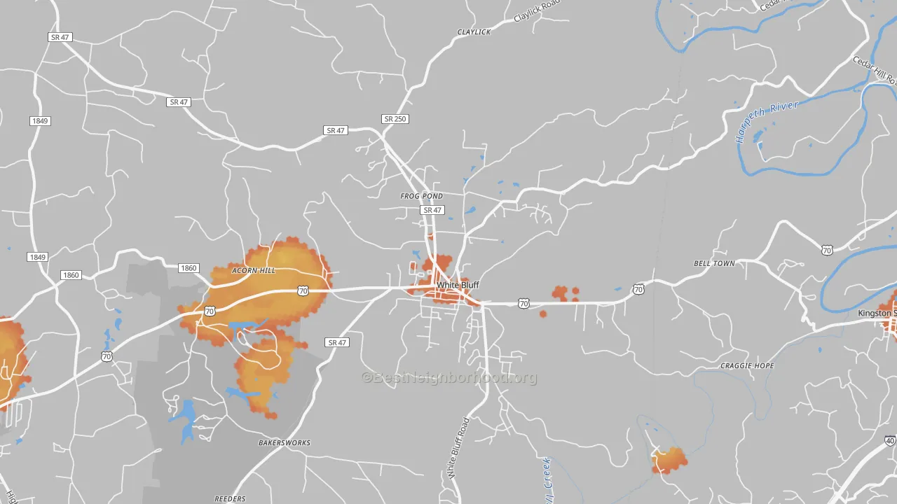 Bike Grade map of White Bluff, TN