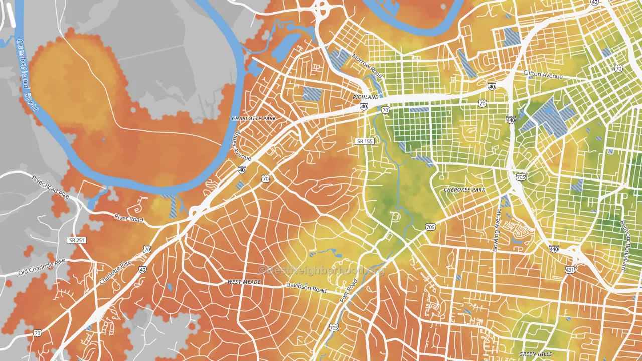Bike Grade map of White Bridge, Nashville, TN
