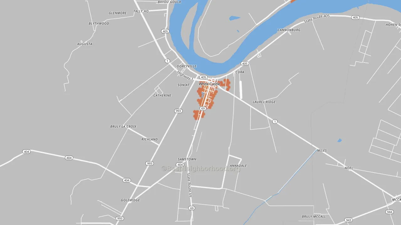 Bike Grade map of White Castle, LA