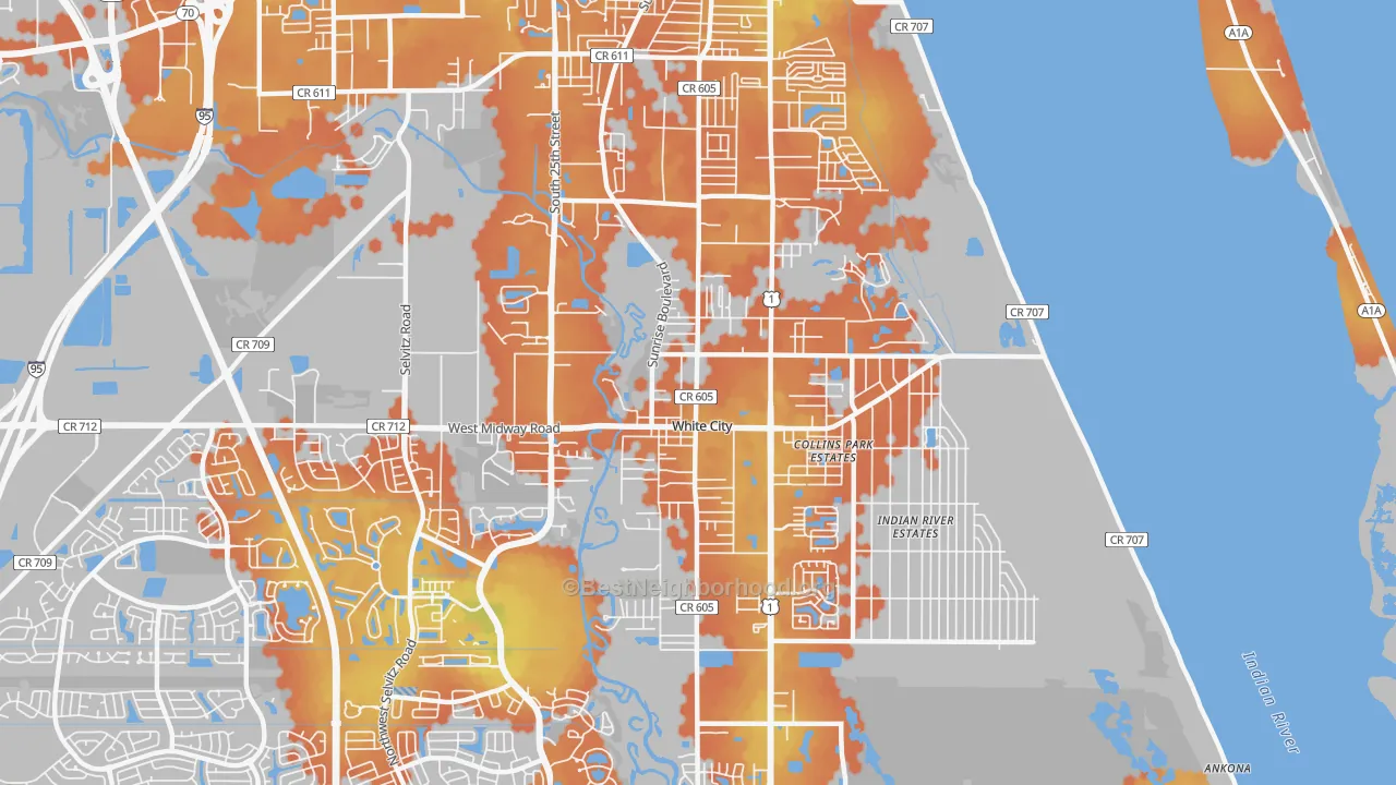Bike Grade map of White City, Fort Pierce, FL