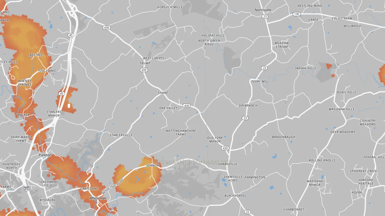 Bike Grade map of White Hall, MD