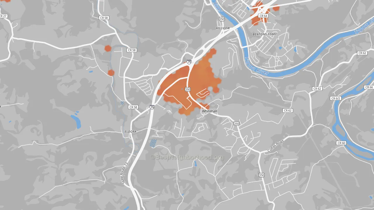 Bike Grade map of White Hall, WV