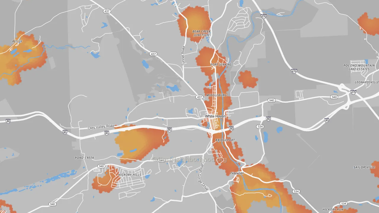 Bike Grade map of White Haven, PA